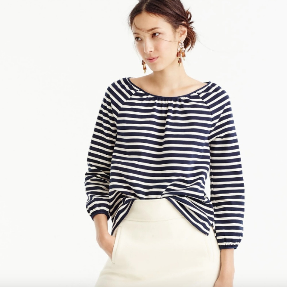 J. Crew Striped Peasant Top in Maroon